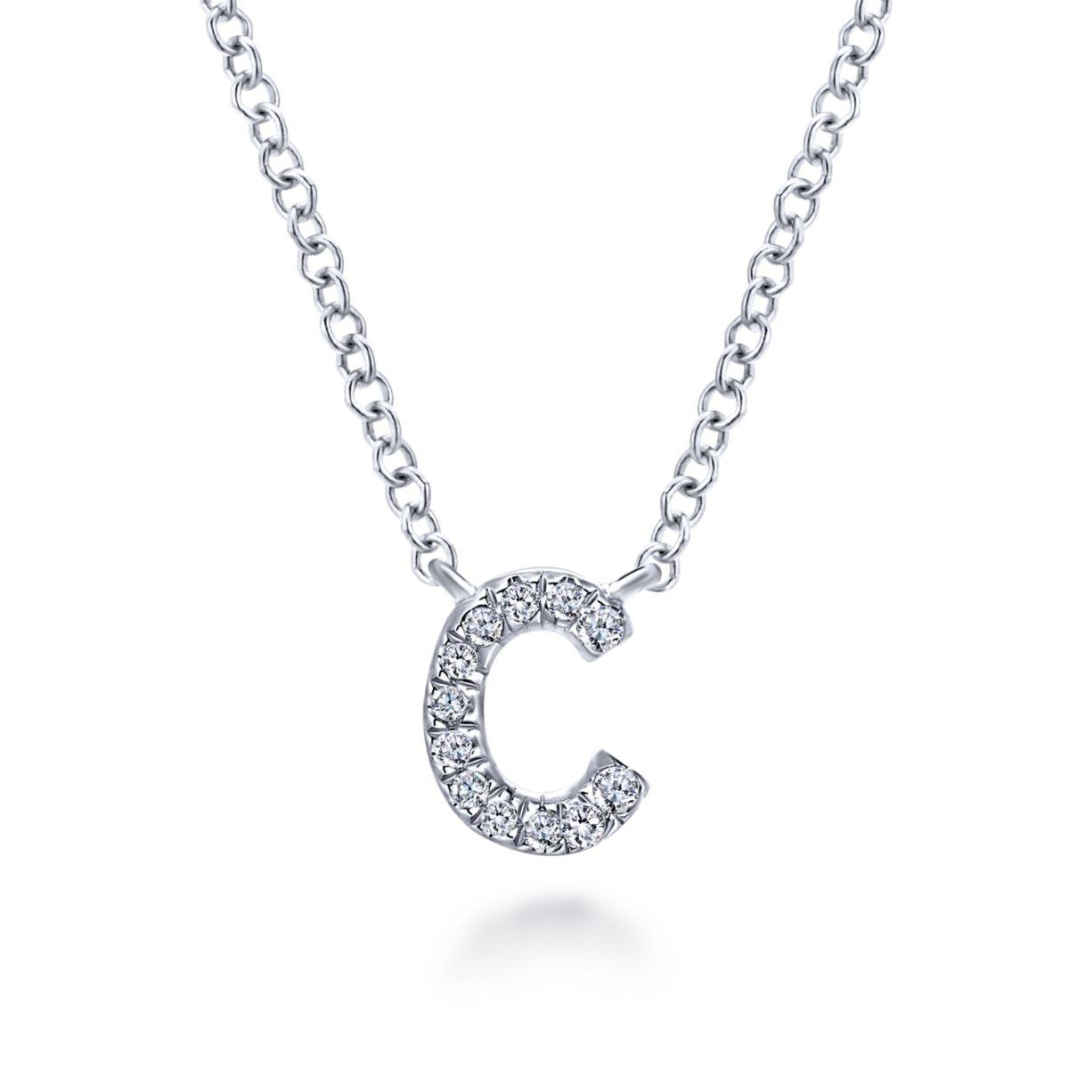 Gabriel & Co. 14K White Gold Diamond 'C' Initial Pendant Necklace (17.5")