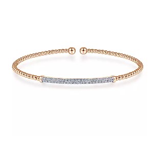 14KR .34CTW DIA 2 ROW PAVE BAR BEAD FLEX CUFF BRAC