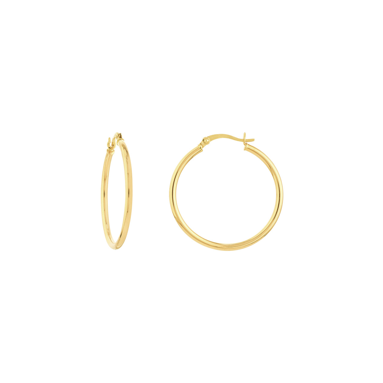 14K Yellow Gold Medium Round Tube Hoop Earrings (2x30mm)