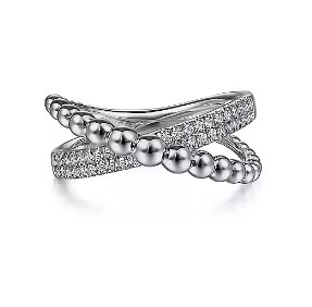 Gabriel & Co. Sterling Silver White Sapphire Criss Cross Beaded Ring - Size 9
