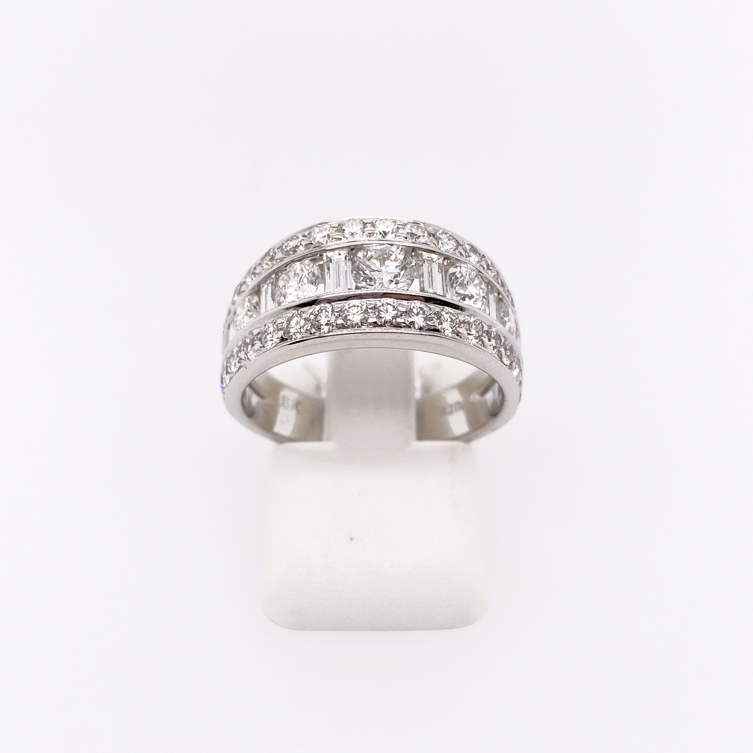 18K White Gold Diamond Baguette & Round 3-Row Curved Fashion Ring (2.16ctw)