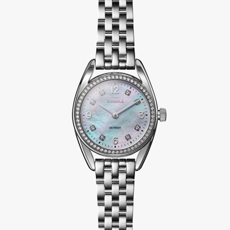 Shinola 30.5mm Derby Watch - MOP Diamond Dial, Stainless Steel Bracelet