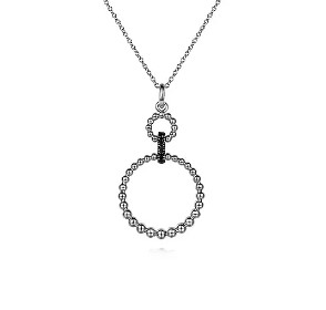 Gabriel & Co. Sterling Silver Black Spinel 2-Bead Circle Pendant (18")