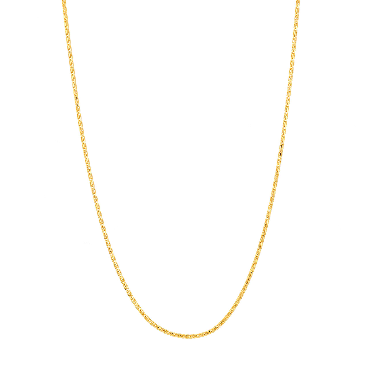 14K Yellow Gold Diamond Cut Round Wheat Chain Necklace (0.85mm, 20")