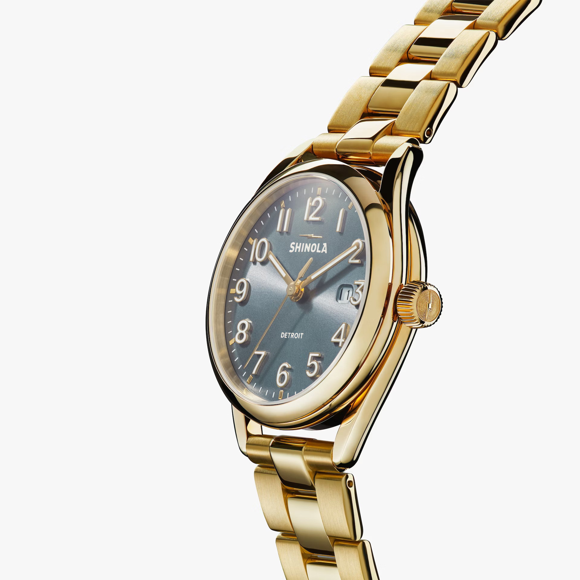 Shinola 38mm Derby Watch - Dark Gray Dial, Gold & Stainless Steel Bracelet