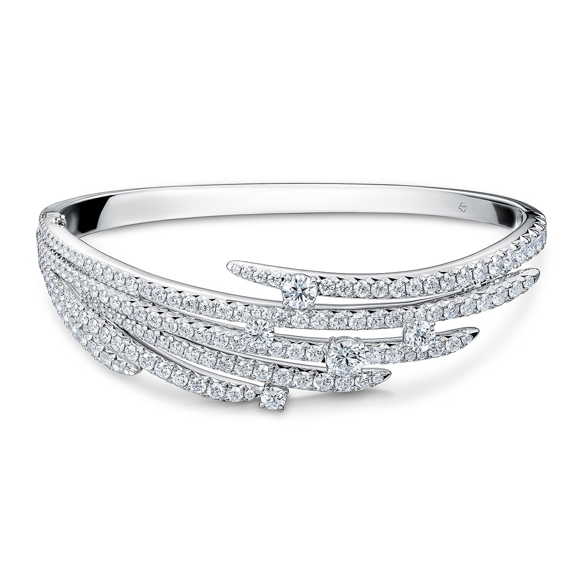 Hearts on Fire Vela 4.90ctw Diamond Pave Bangle Bracelet in 18K White Gold