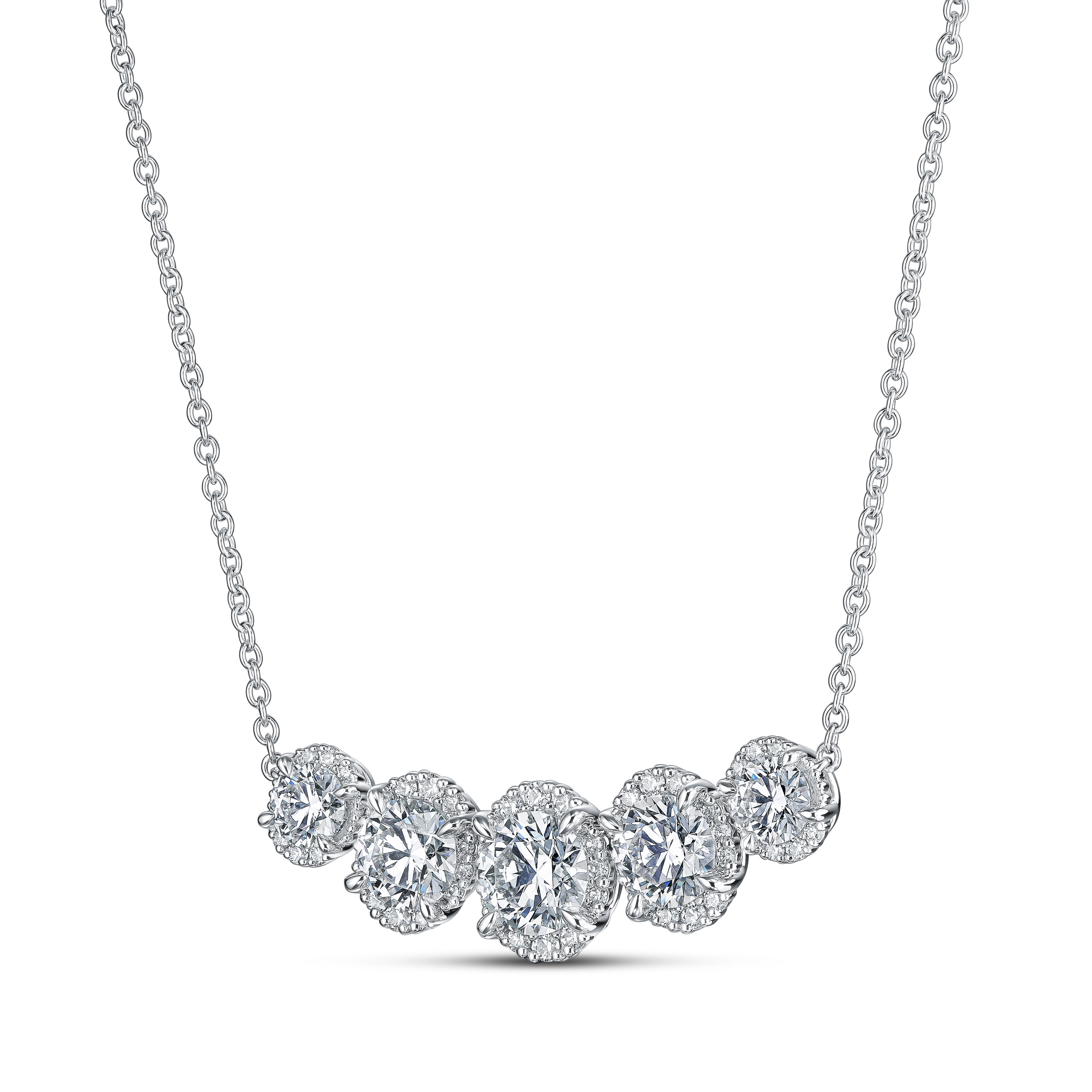 Hearts on Fire Ellipse 2.63ctw Diamond 5-Stone Halo Pendant in 18K White Gold