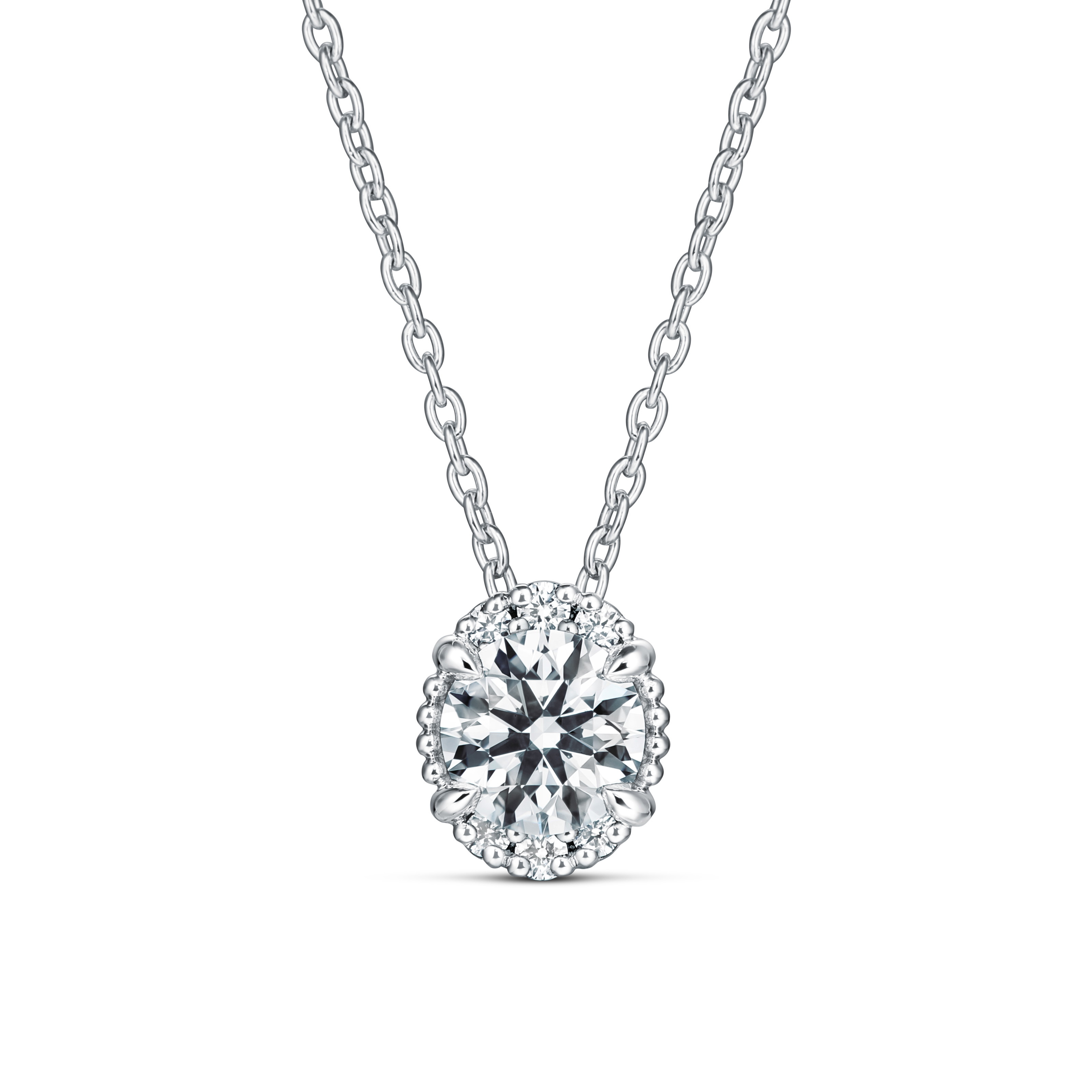 Hearts on Fire Ellipse 0.44ctw Diamond Halo Pendant Necklace in 18K White Gold (18")