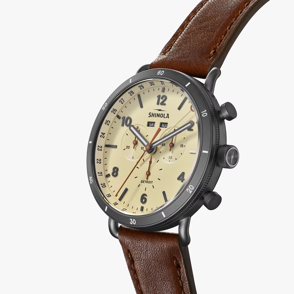 45MM CANFIELD SPORT LT GRAY FACE CATTAIL LEATHER STRAP WATCH