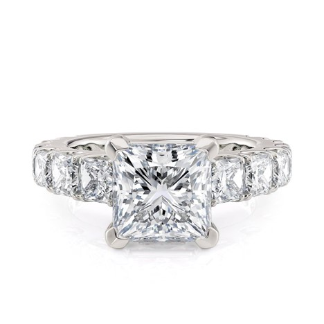 18K White Gold Diamond Hidden Halo Princess Semi-Mount Ring (1.90ctw)