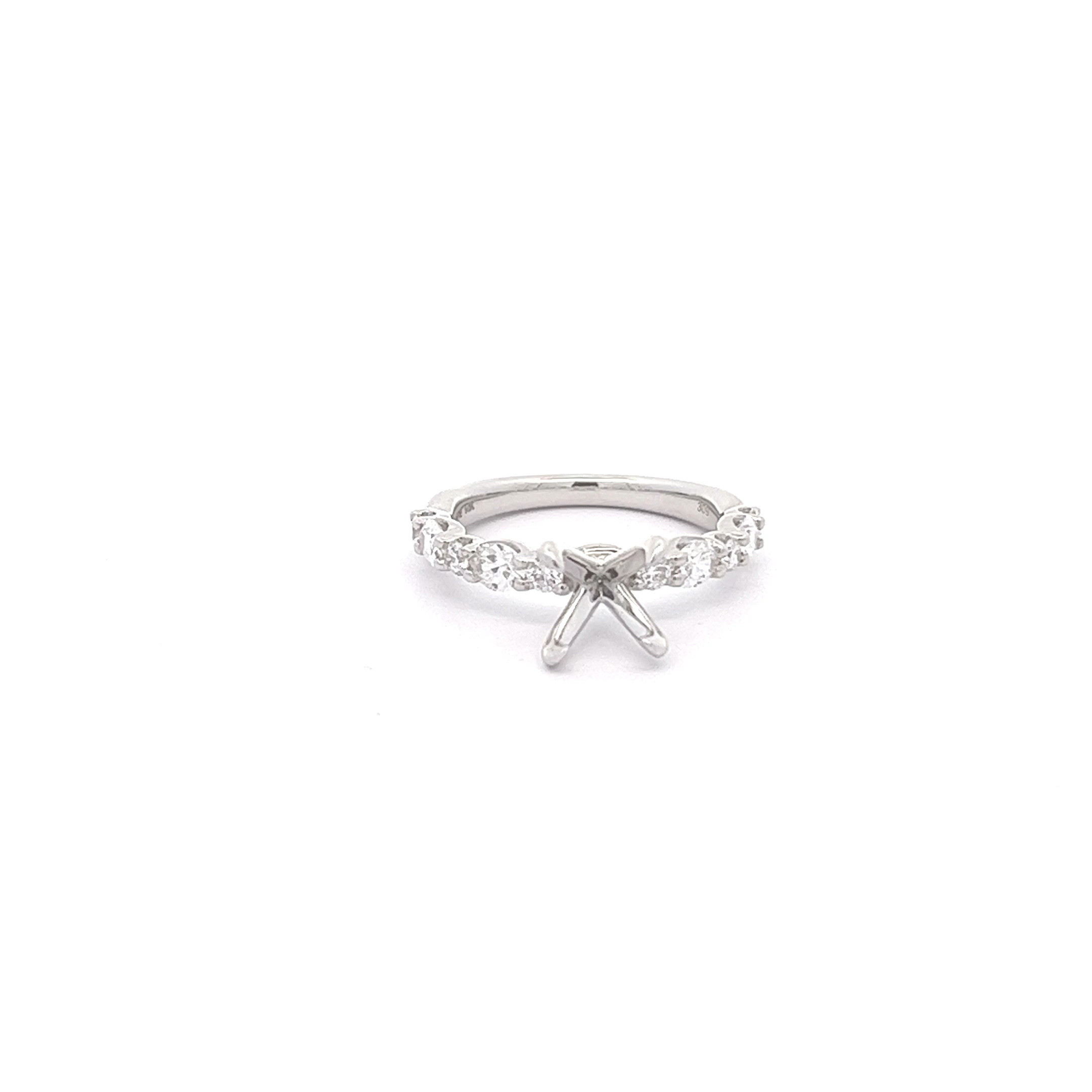 14K White Gold Diamond Alternating Size Semi-Mount Ring (0.95ctw)