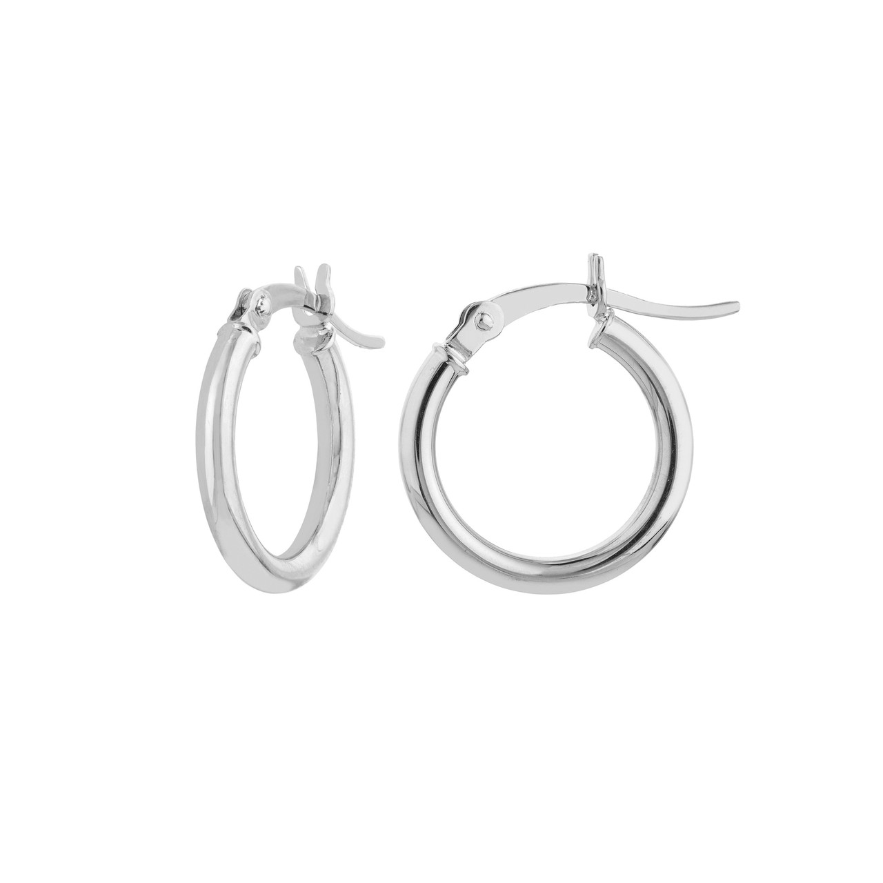 14K White Gold Round Tube Huggie Hoop Earrings (2x15mm)