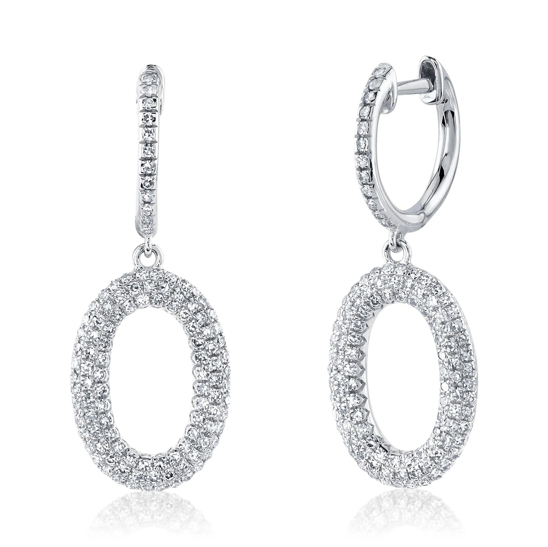 Shy Creation 14K White Gold Diamond Open Oval Pave Leverback Earrings