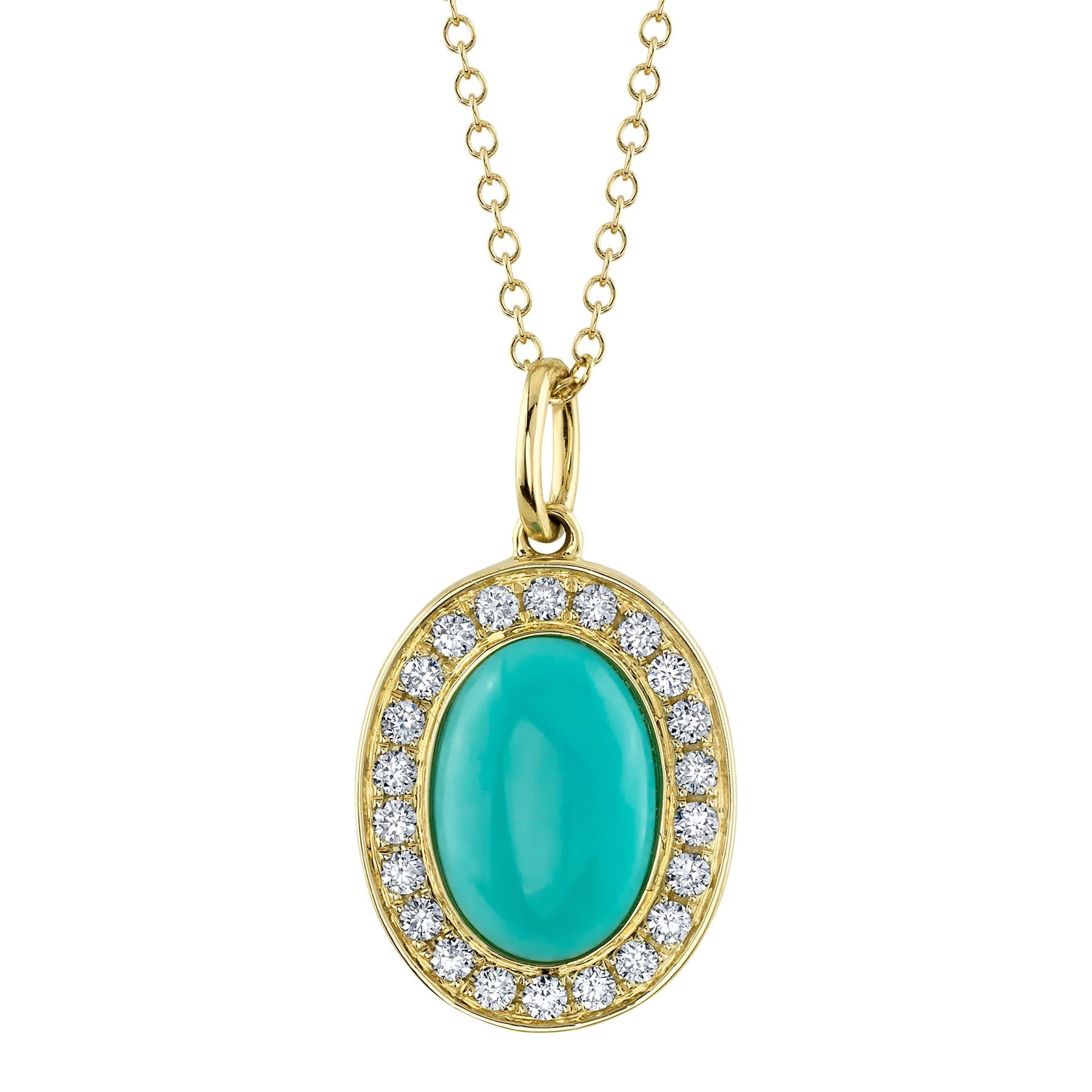 Shy Creation 14K Yellow Gold Turquoise & Diamond Halo Bezel Pendant