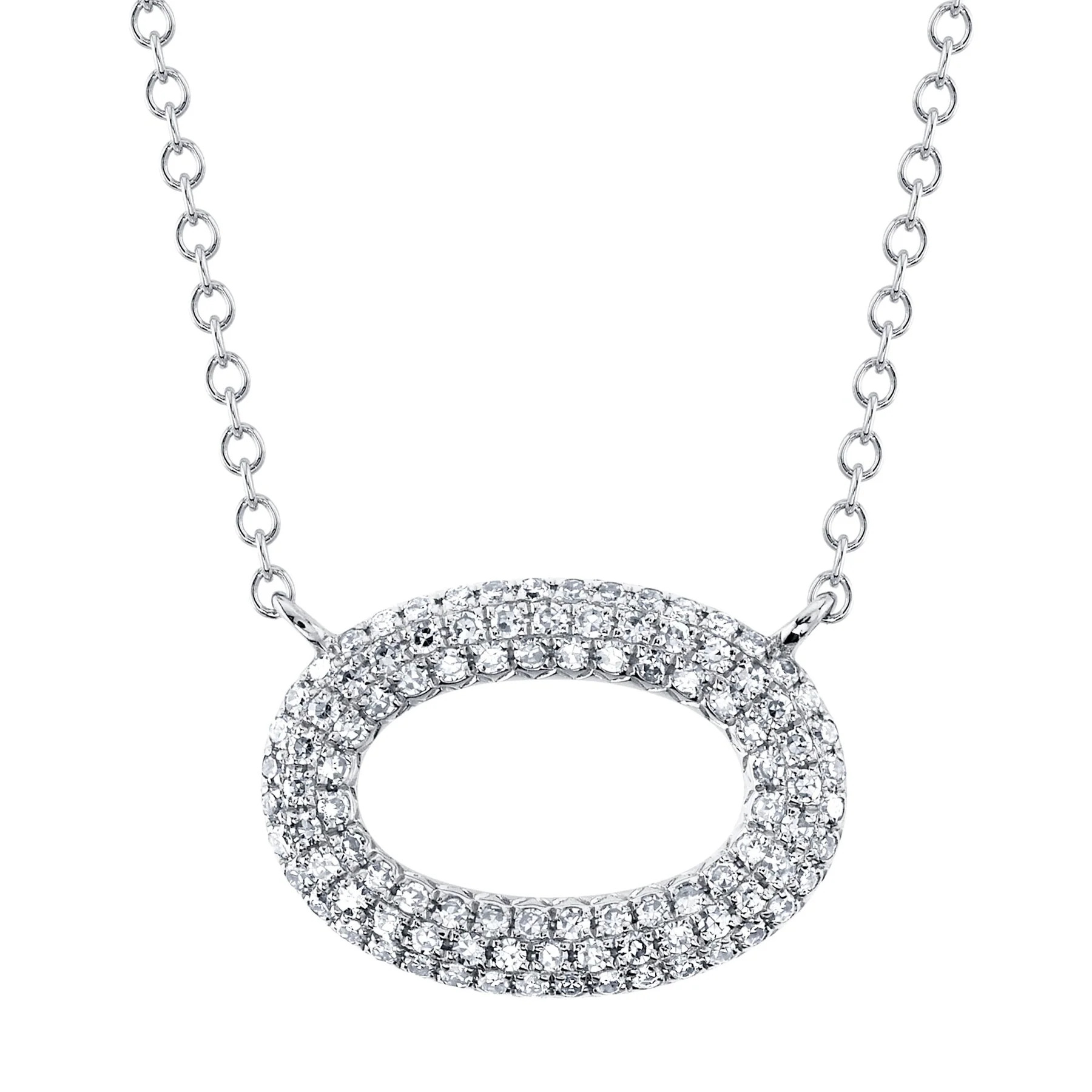 Shy Creation 14K White Gold Diamond Pave Open Oval Pendant