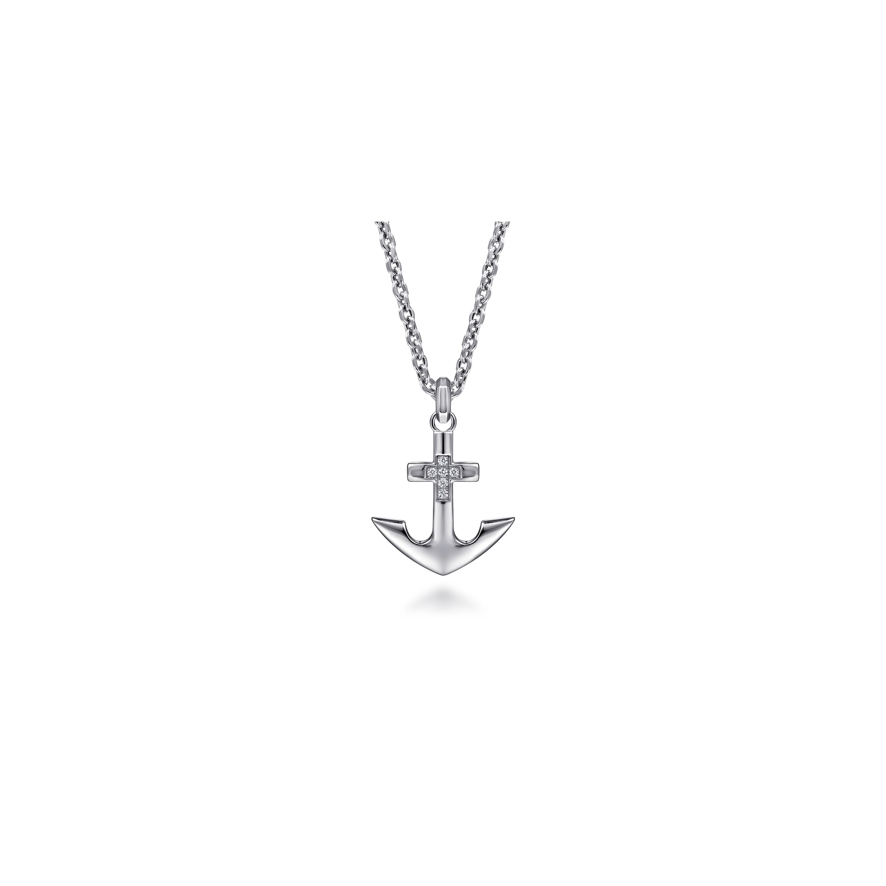 Gabriel & Co. Sterling Silver Diamond Cross on Anchor Pendant