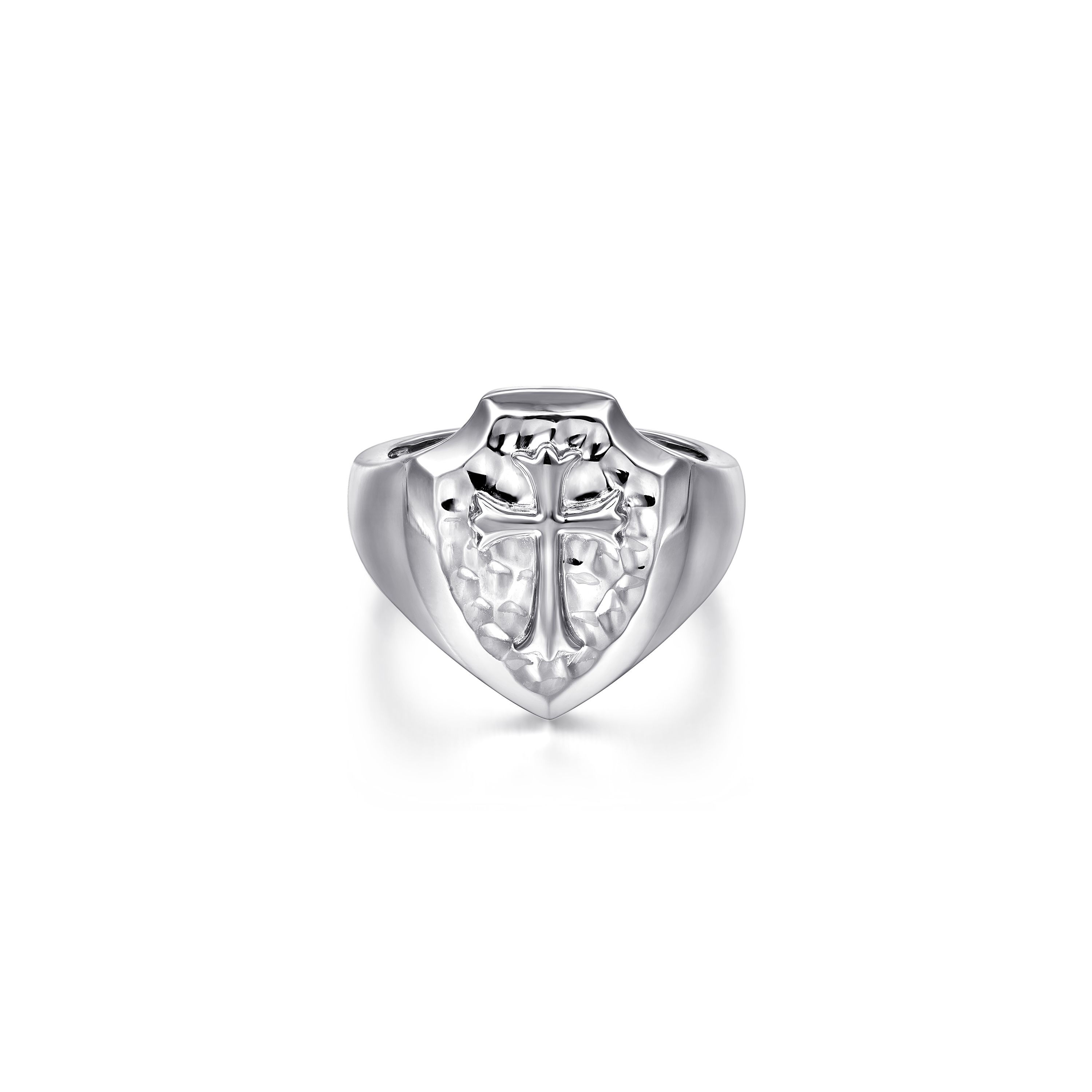 Gabriel & Co. Sterling Silver Traditional Cross Signet Hammered Band Ring - Size 10