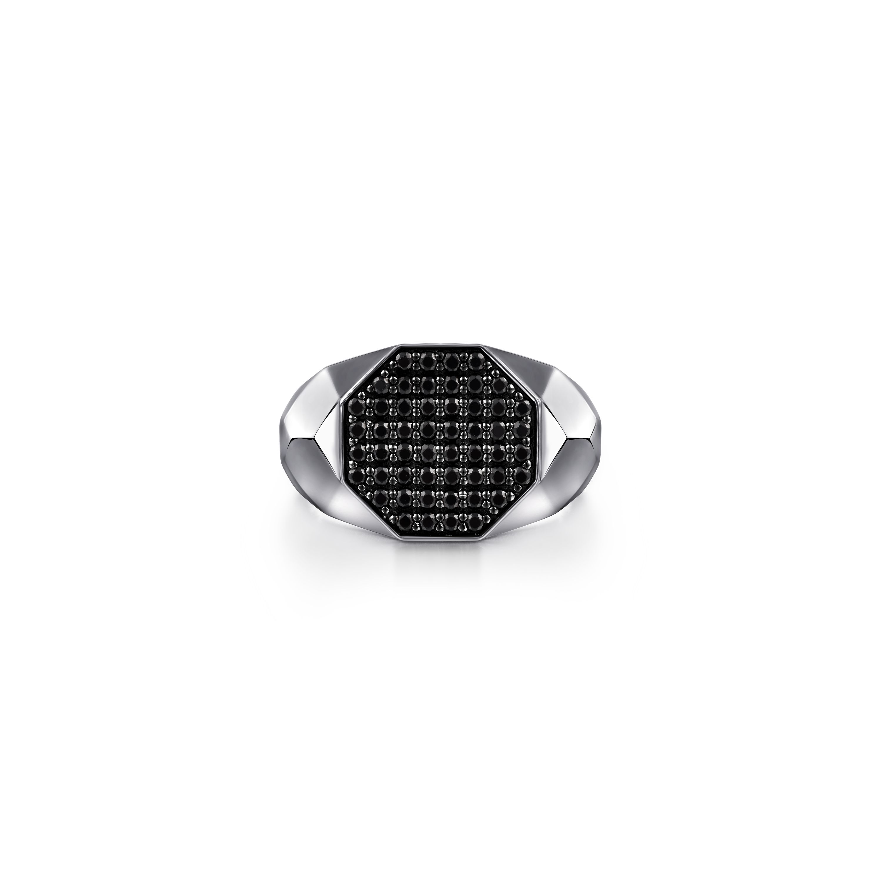SS .85CTW BLK SPINEL PAVE HEX SHP RING SZ 10