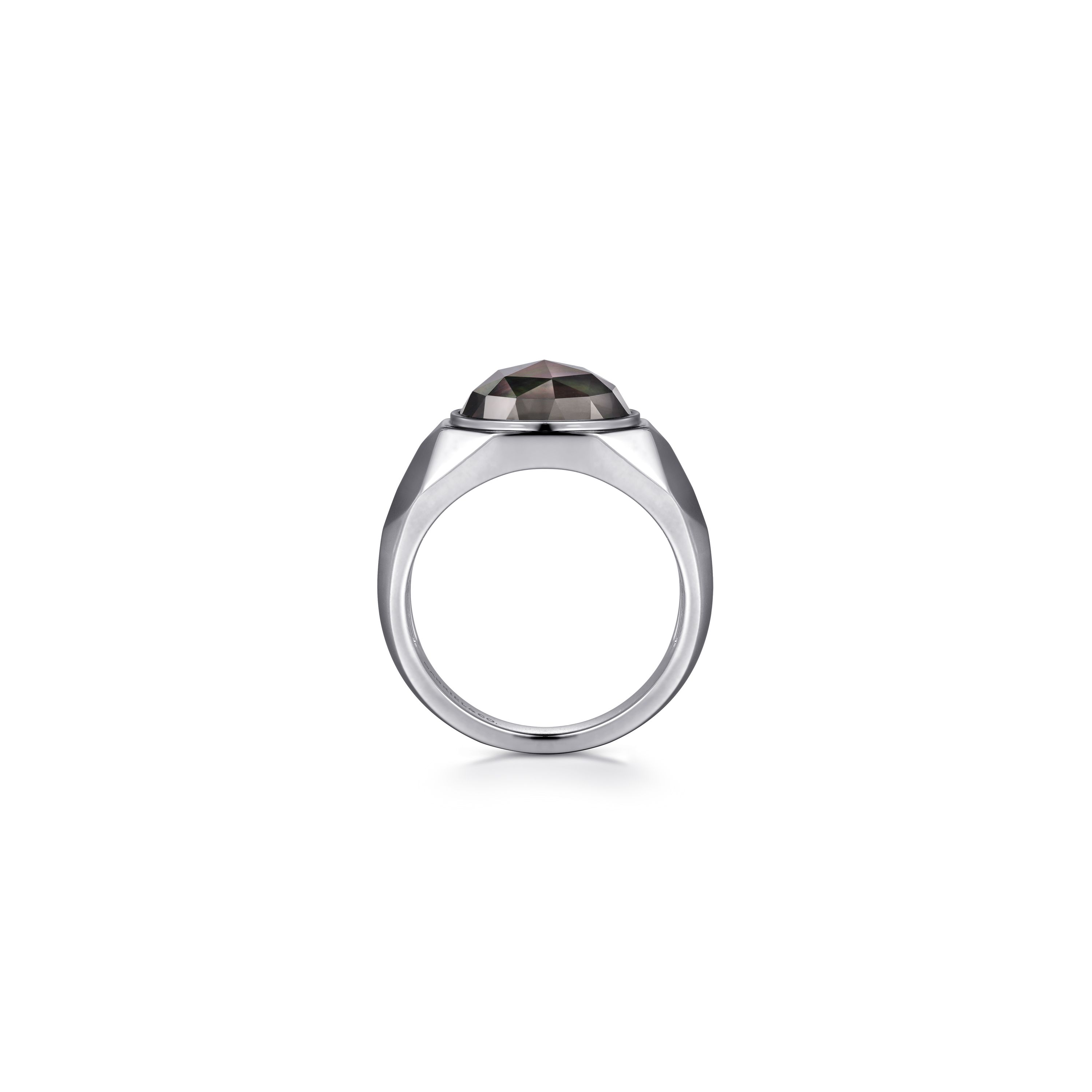 Gabriel & Co. Sterling Silver Faceted Black MOP Signet Ring - Size 10