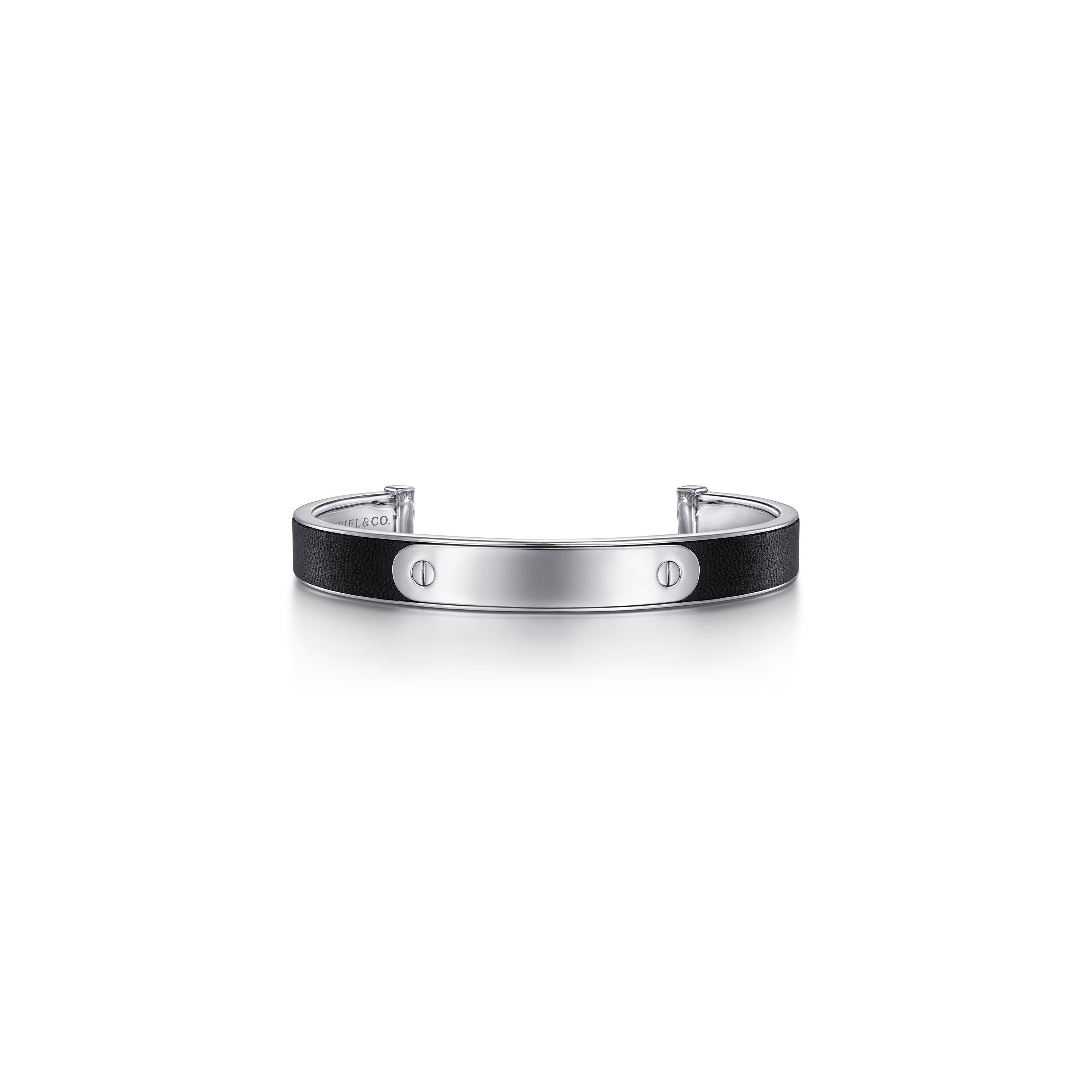 Gabriel & Co. Sterling Silver Leather Plain ID Cuff Men's Bangle Bracelet
