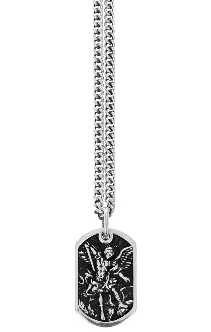 Sterling Silver St. Michael Angel Dog Tag Pendant (24")