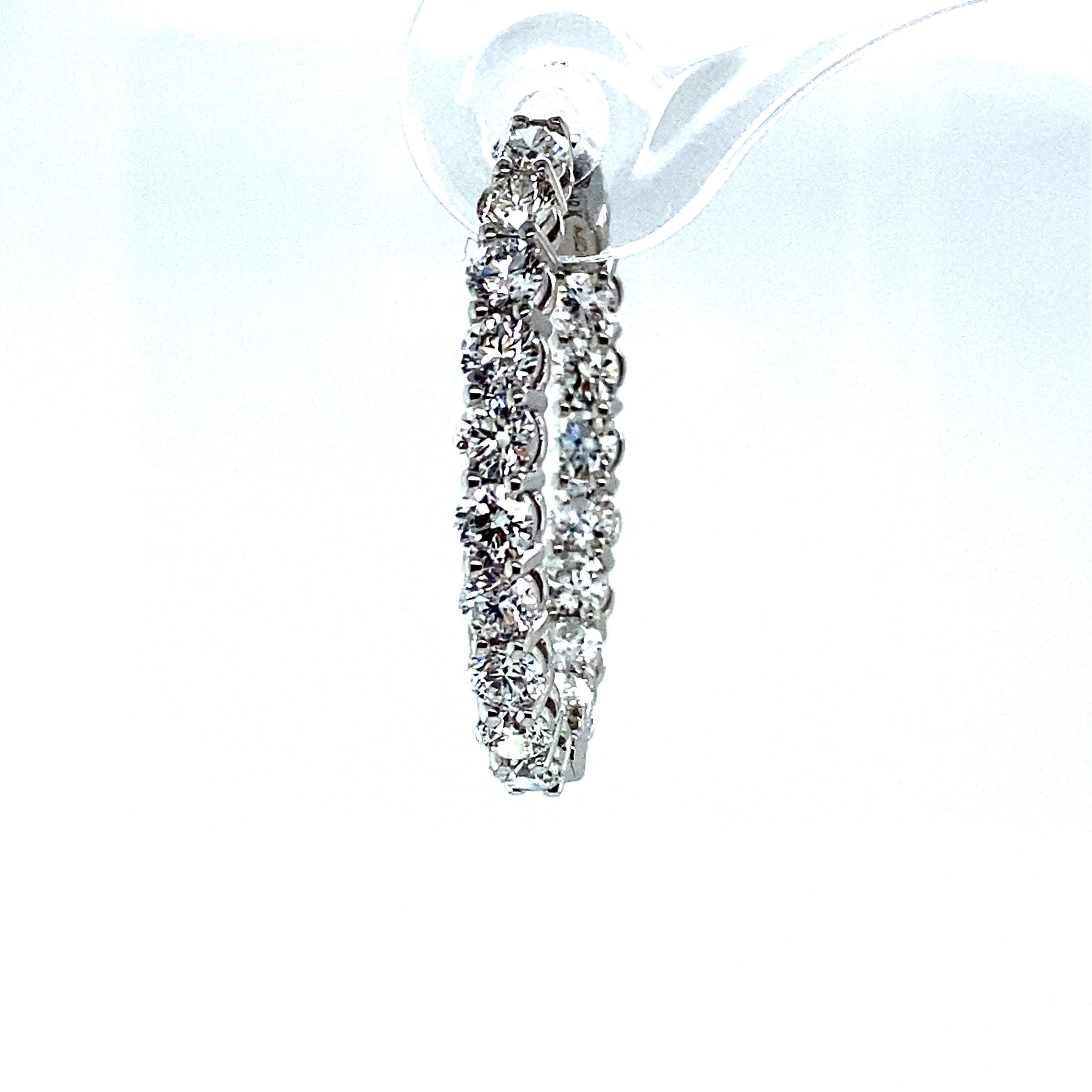 18K White Gold Diamond Oval Inside Out Medium Hoop Earrings (5.10ctw)