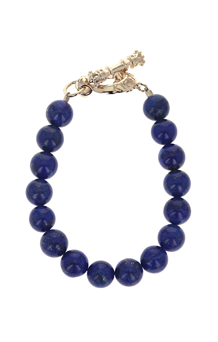 10K Yellow Gold Lapis Beaded Bracelet with Toggle Clasp (10mm, 8.75")