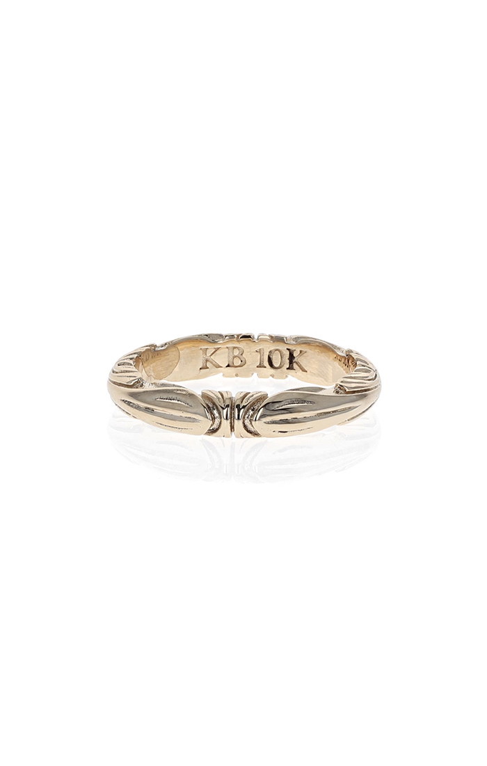 10K Yellow Gold Textured Scroll Thin Band - Size 10