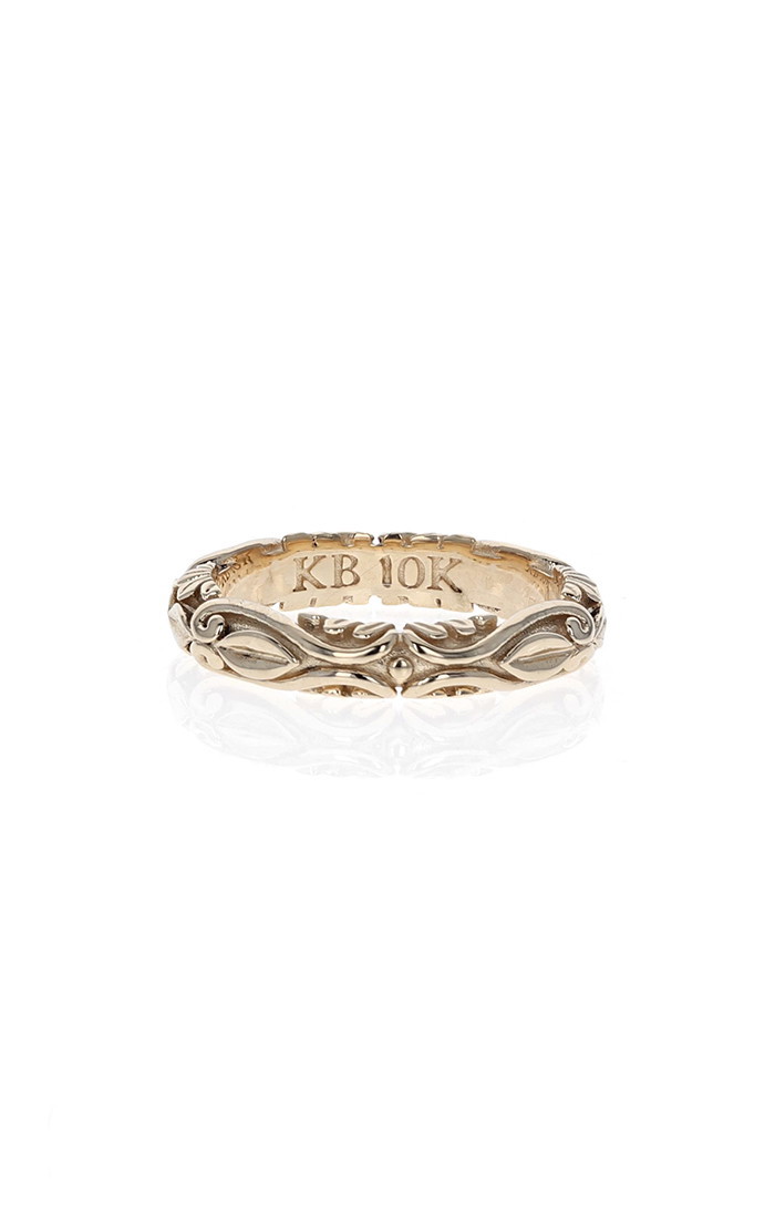 10K Yellow Gold Engraved Scroll Thin Band - Size 10