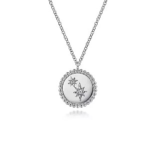 SS .03CTW DIA 2 STAR BEAD HALO PEND 18"