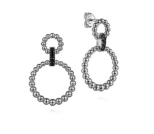 SS .18CTW BLK SPINEL DBL HOOP STUD EARR