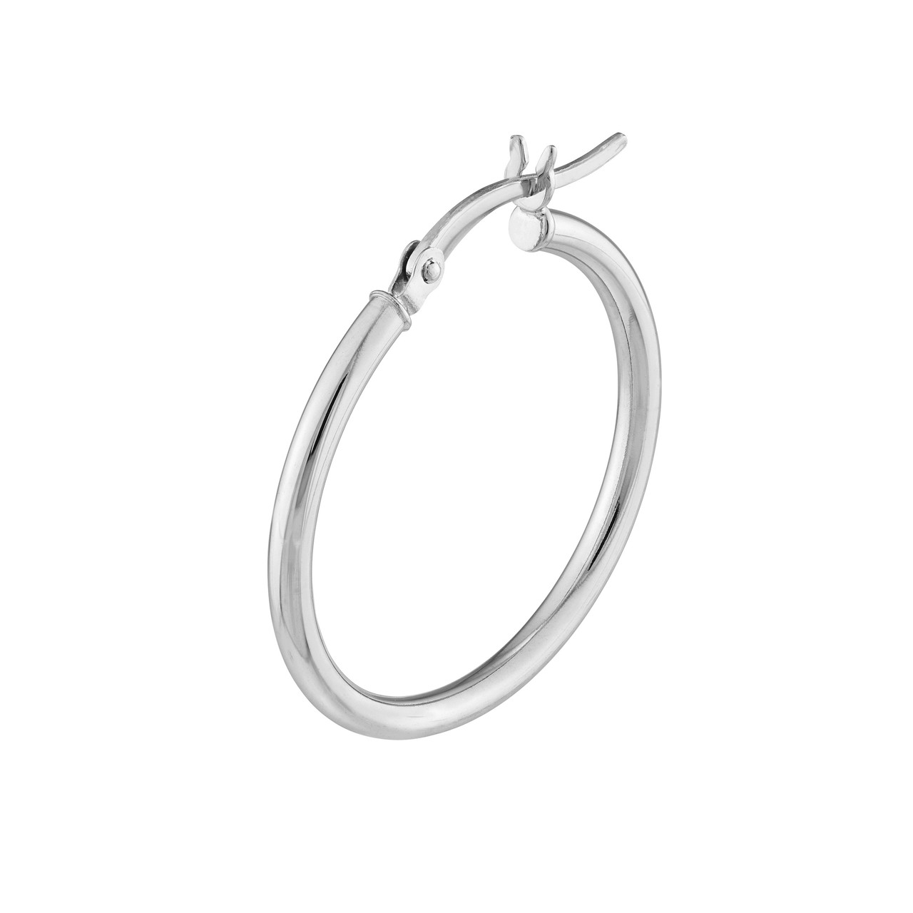 14K White Gold Medium Round Tube Hoop Earrings (2x25mm)