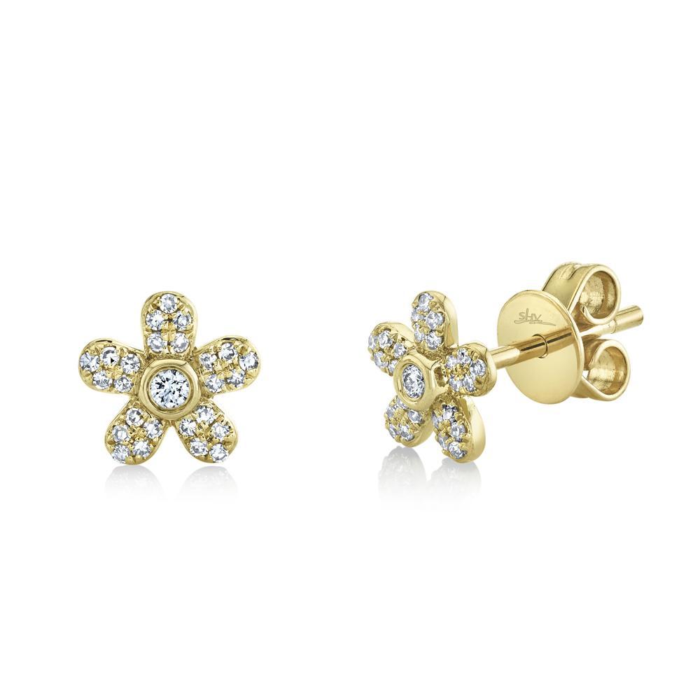 14KY .15CTW DIA FLOWER STUD EARR