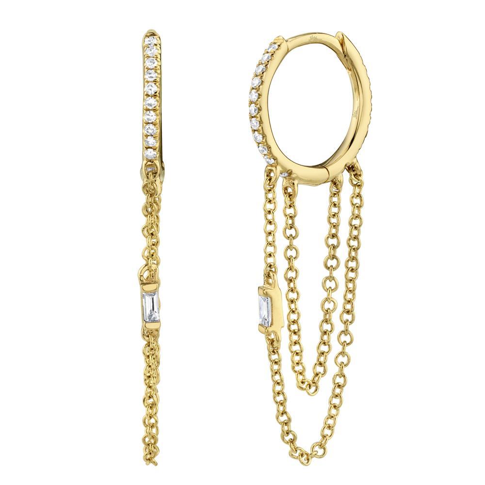 14KY .18CTW DIA BAG DANGLE CHAIN HUGGIE EARR