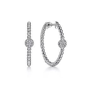Gabriel & Co. Sterling Silver White Sapphire Pave Medium Hoop Earrings