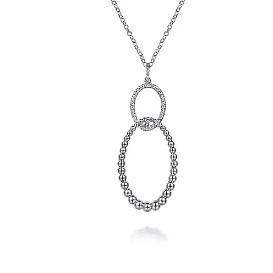 Gabriel & Co. Sterling Silver White Sapphire Double Oval Beaded Pendant (24")