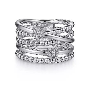 Gabriel Sterling Silver White Sapphire 5-Row Criss Cross Ring