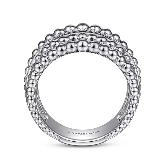 Gabriel & Co. Sterling Silver White Sapphire 8-Row Alternating Graduated Bead Ring