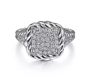 Gabriel & Co. Sterling Silver White Sapphire Pave Signet Rope Ring