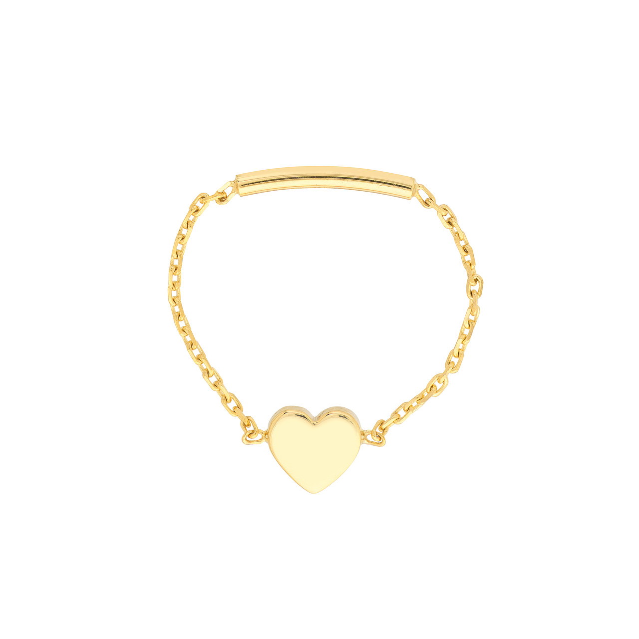 14K Yellow Gold Small Heart Chain Link Fashion Ring - Size 6
