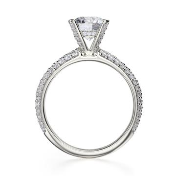 18K White Gold Diamond Hidden Halo 3-Row Semi-Mount Ring (CZ Center)
