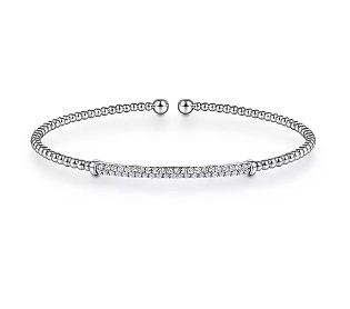 14KW .34CTW DIA 2 ROW PAVE BAR BEAD FLEX CUFF BRAC