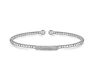 14KW .13CTW DIA 2 ROW BAR BEAD FLEX CUFF BRAC