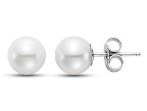 14K White Gold 7.5-8mm White Freshwater Pearl Stud Earrings