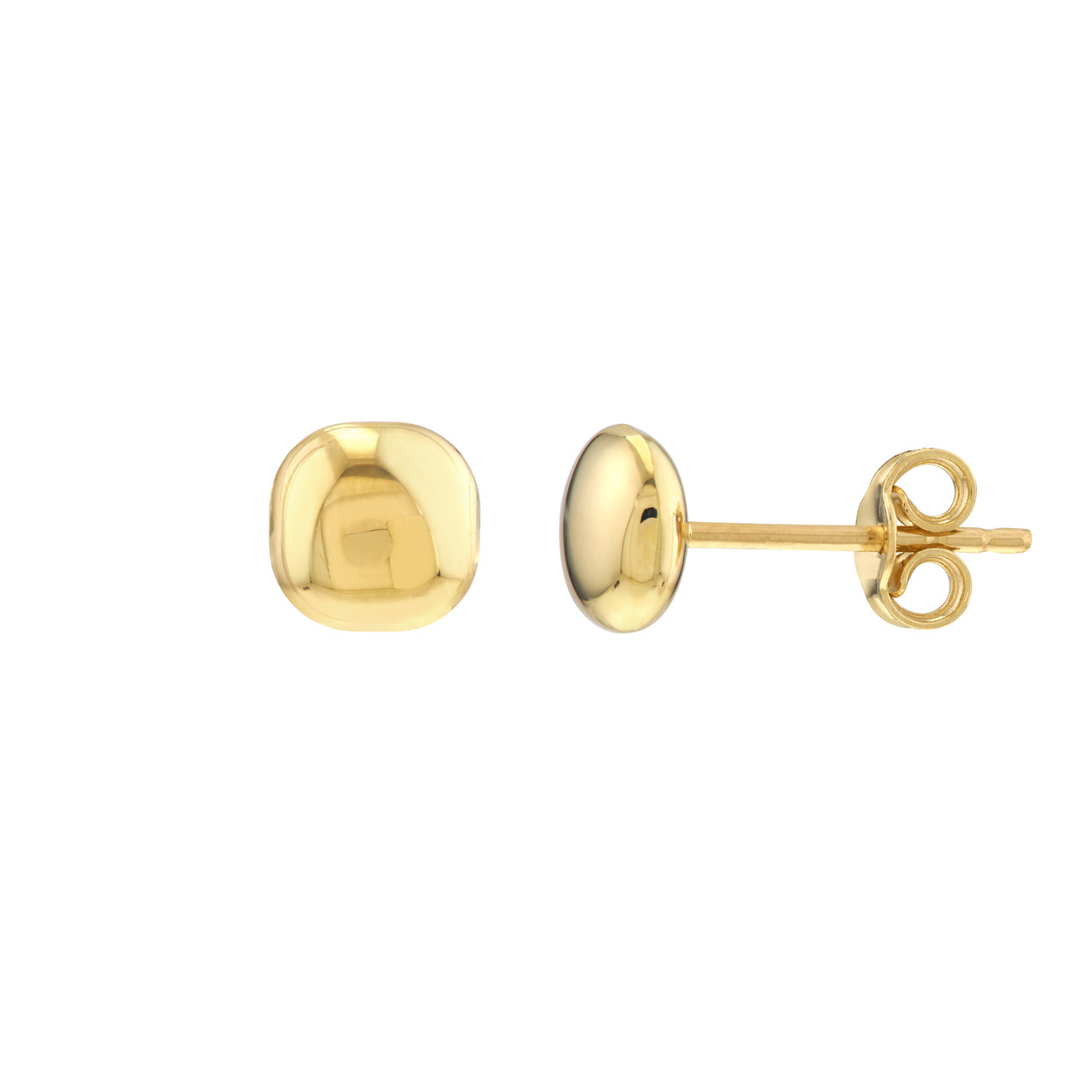 14K Yellow Gold 6mm Cushion Pebble Stud Earrings