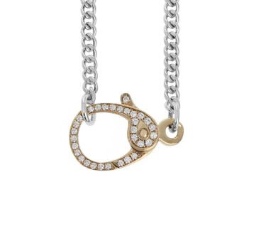 Stainless Steel & 10K Yellow Gold Pave Diamond Lobster Clasp Men's Chain Necklace (22")