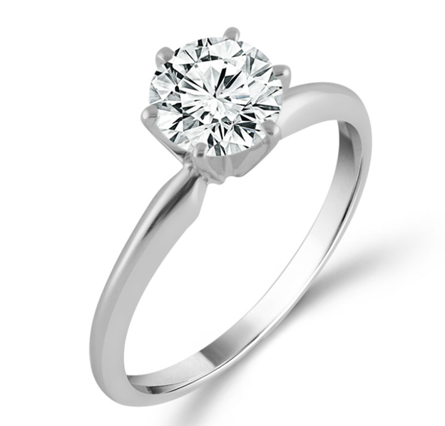 14K White Gold 1.50ct Round Diamond 6-Prong Solitaire Ring