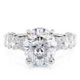 18K White Gold Oval Diamond 12-Stone Semi-Mount Ring (CZ Center)