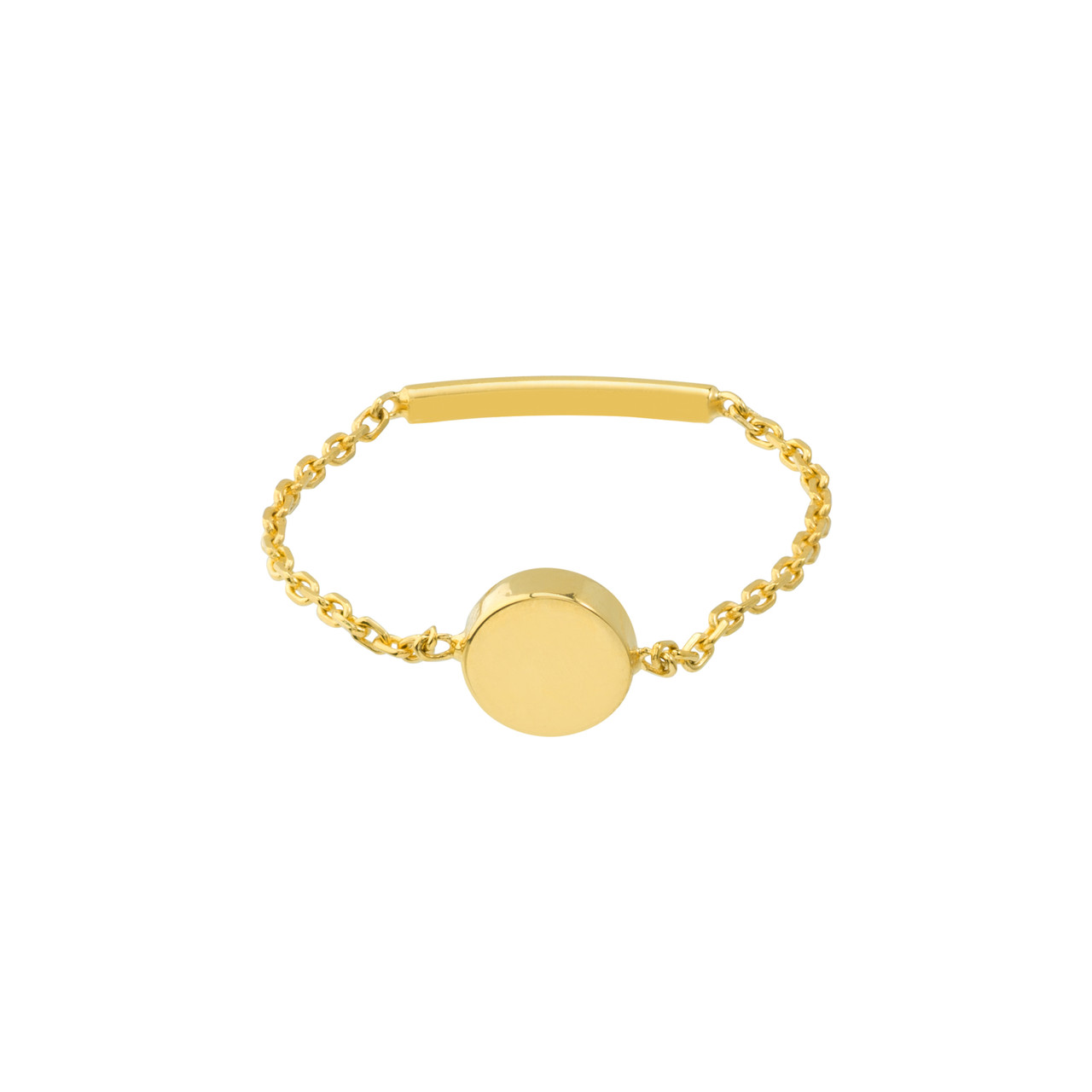 14K Yellow Gold Small Flat Disk Chain Link Fashion Ring - Size 6