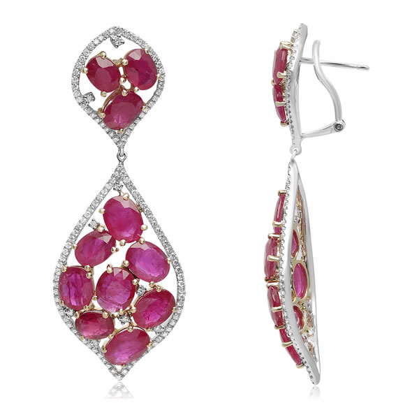 14KW 29.34CTW OV RUBIES 1.92CTW DIA DROP EARR EGL CE